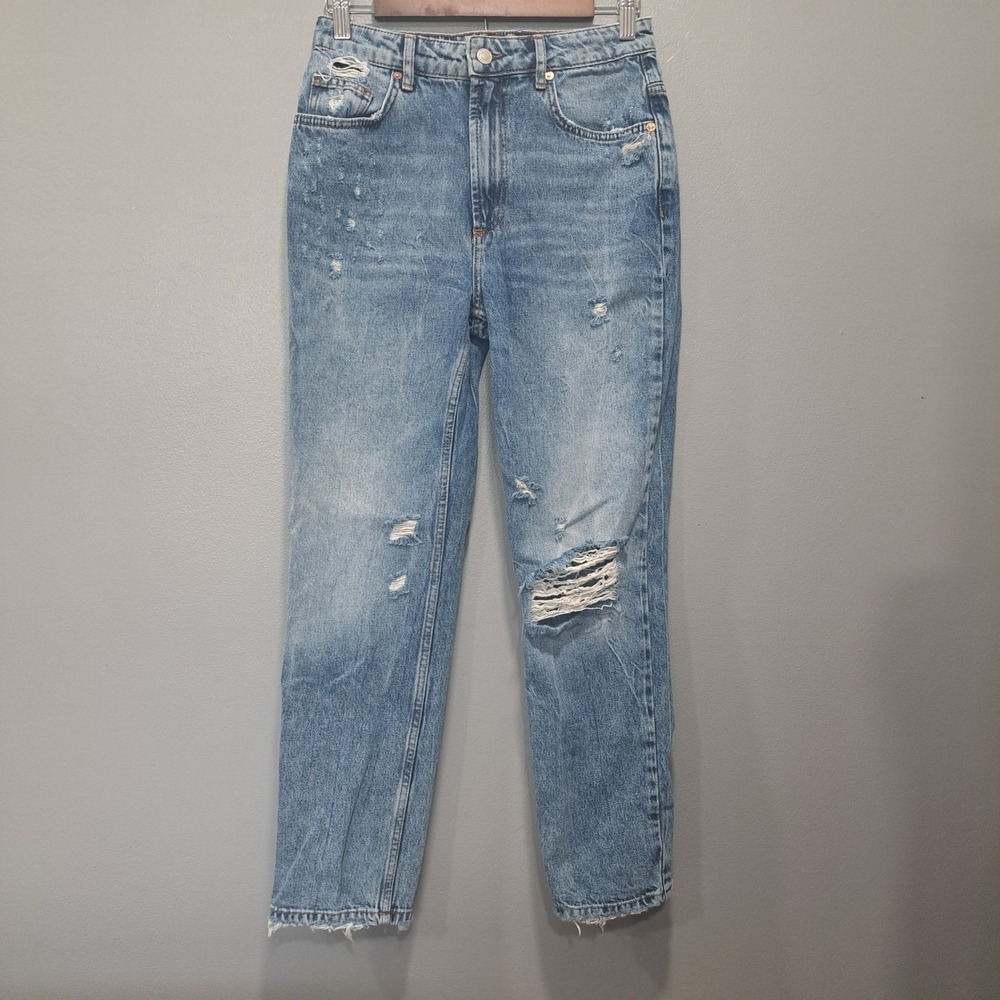 We The Free Free‎ People Distressed Straight Leg Jeans Light Wash Blue Size 27